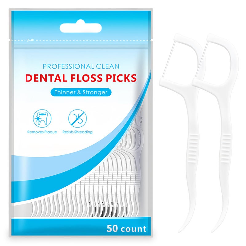 Flintronic 50Pcs Dental Floss, Portable Dental Toothpick, Disposable Floss Picks, Tooth Picks Sticks Interdental Cleaning Tool for Travel Home Office Restaurant